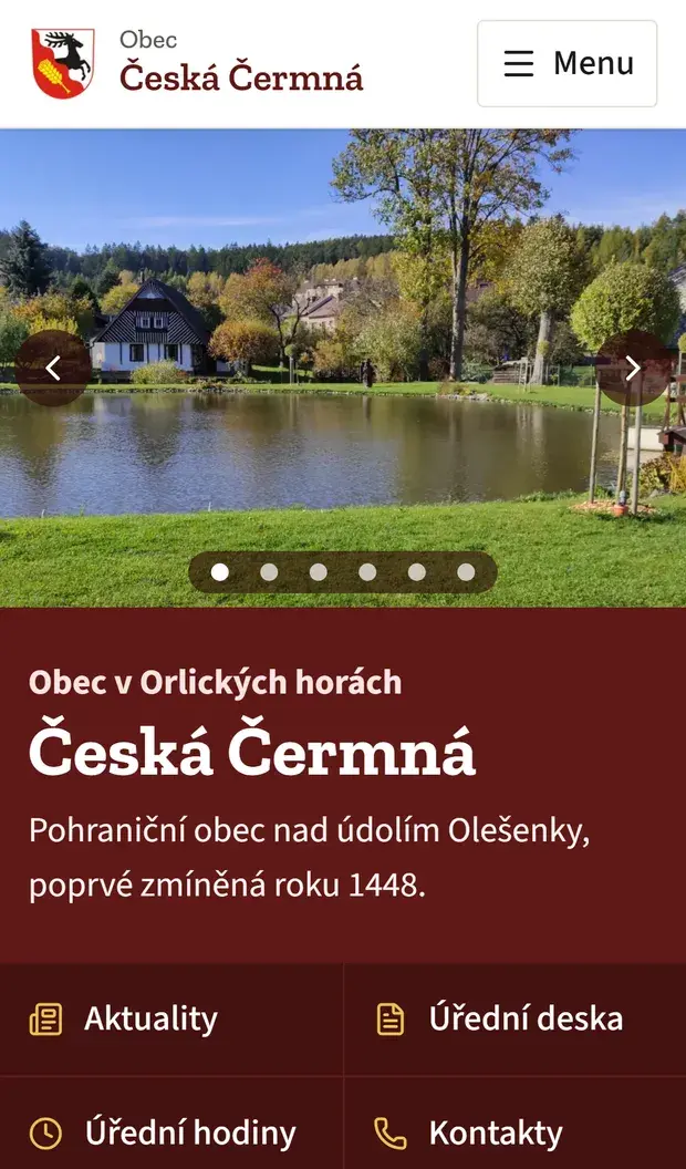 Web Obec Česká Čermná v telefonu