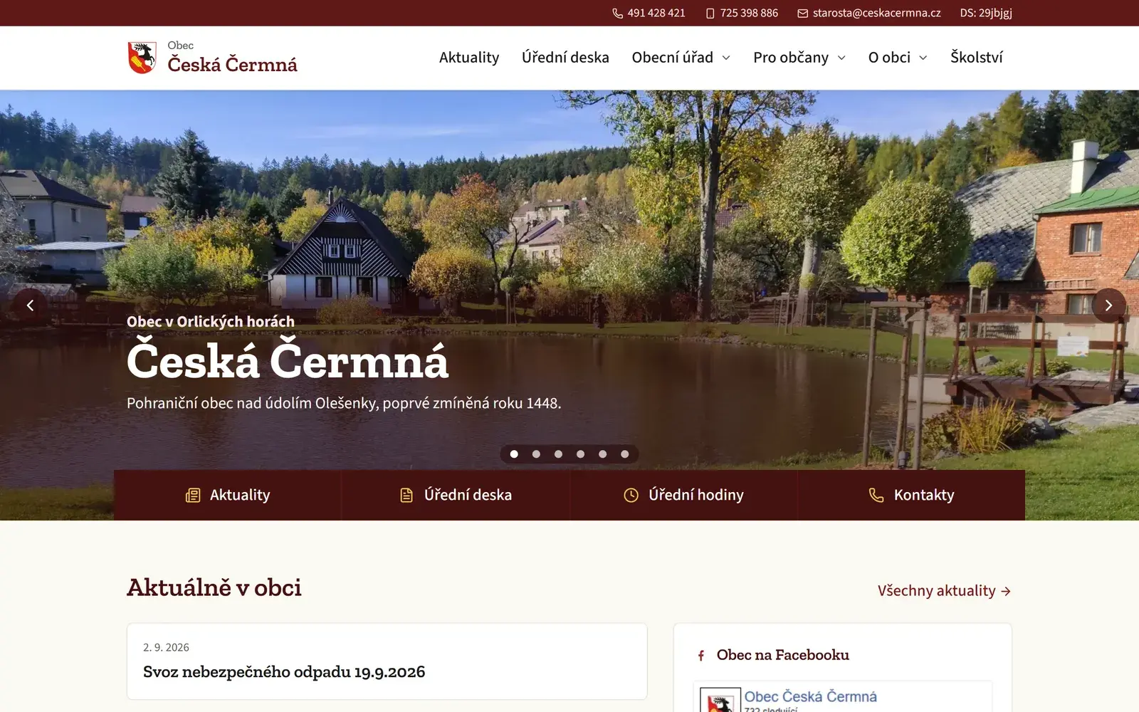 Web Obec Česká Čermná na počítači
