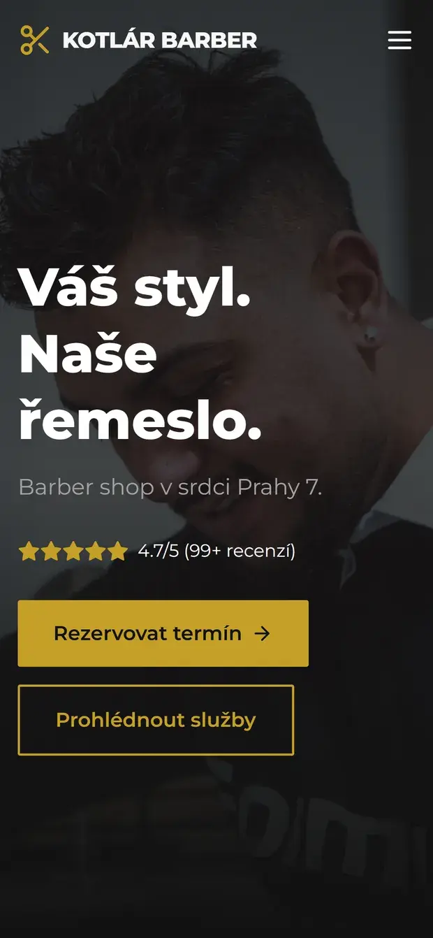 Web Kotlár Barber v telefonu