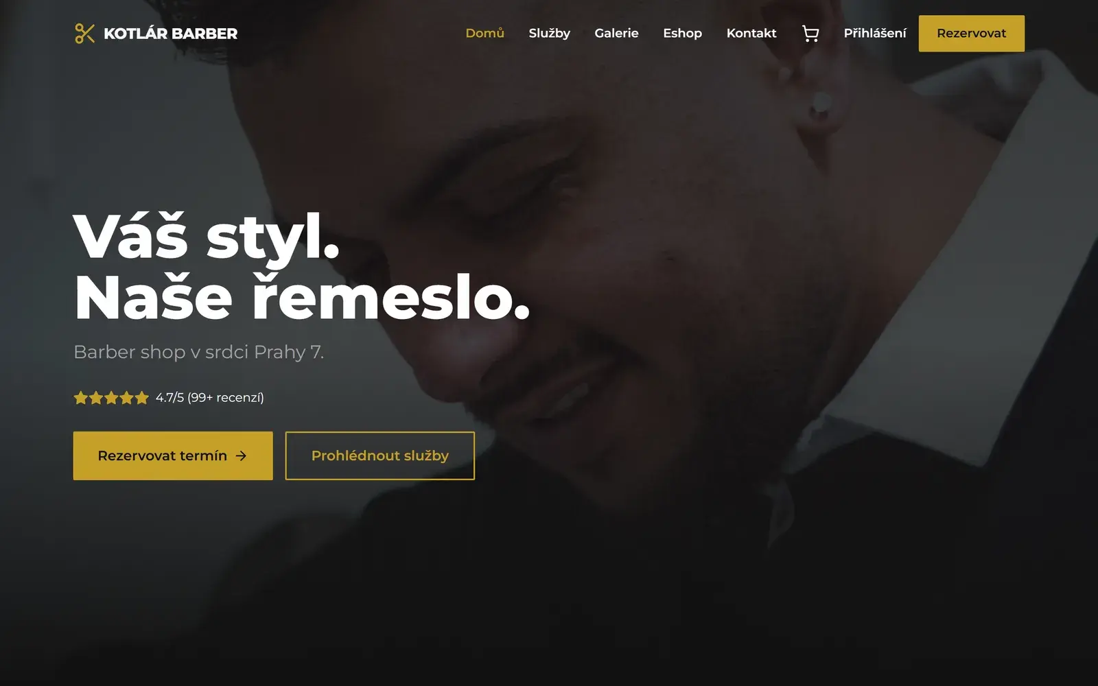 Web Kotlár Barber na počítači