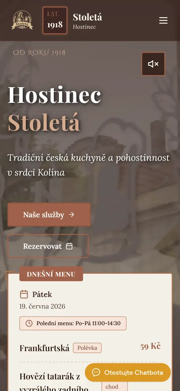 Web Hostinec Stoletá v telefonu