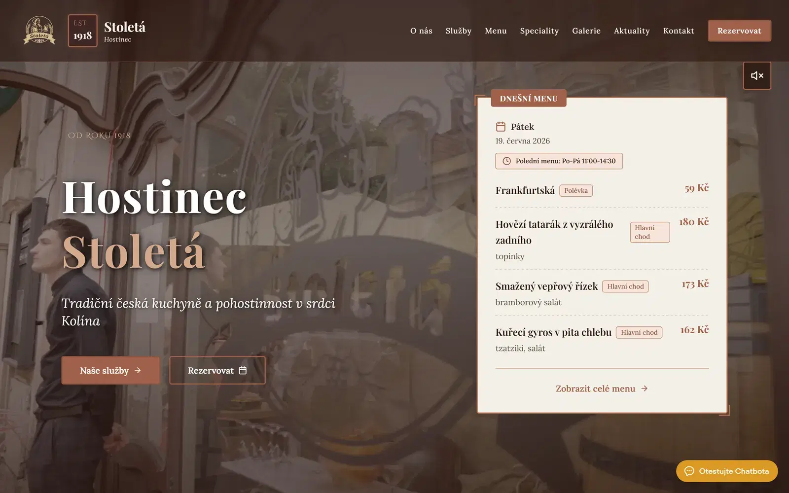 Web Hostinec Stoletá na počítači